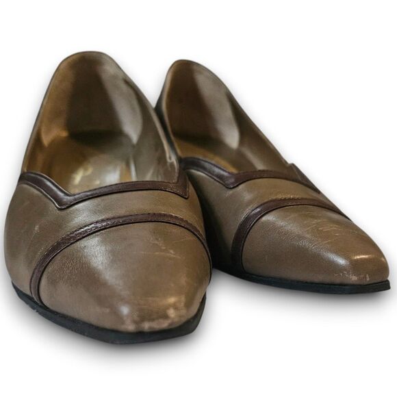 Yves Saint Laurent 1980s Vintage YSL Taupe Leather Pump Heels Size EU 36, US 5.5 - Picture 2 of 10